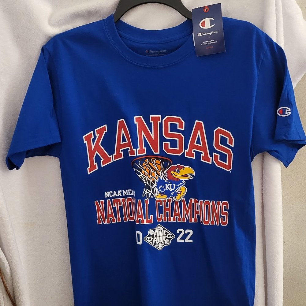 CHAMPION Kansas Jayhawks Blue 2022 National Champions T-Shirt